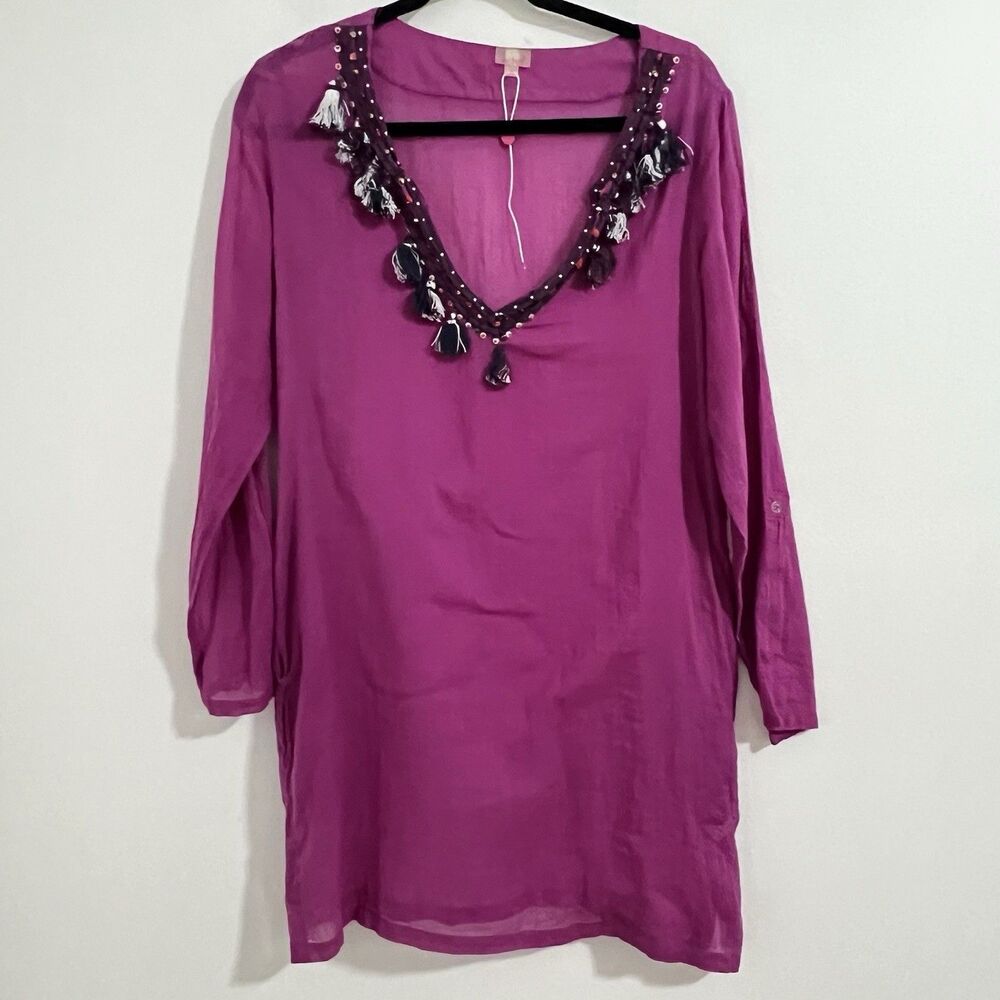 Echo Coverup Dress Size S Pink Tassel Neck Beach Resortwear Vacation Lightweight
